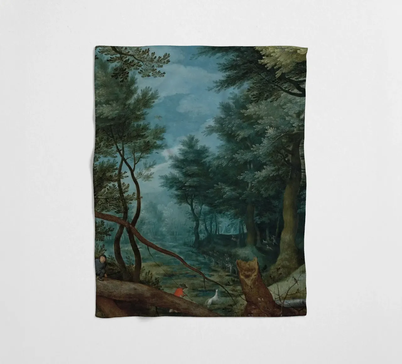 Un paesaggio forestale con cacciatori che inseguono un cervo coperta in pile da Timeless Artworks