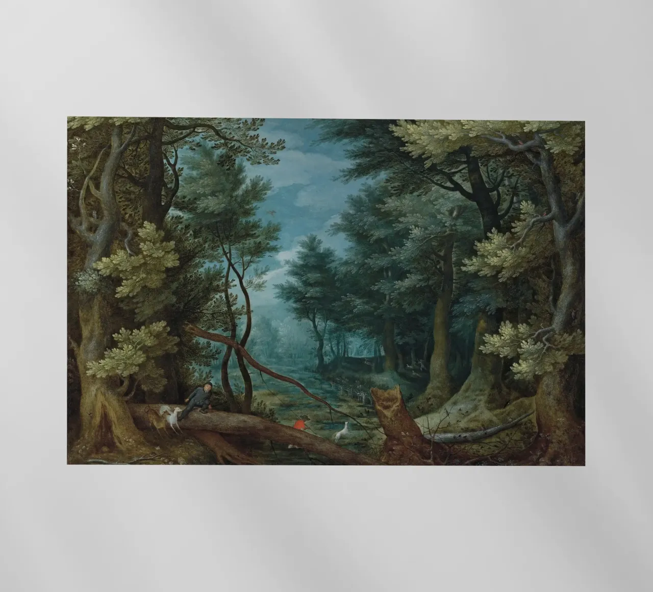 Un paesaggio forestale con cacciatori che inseguono un cervo pellicola backlit da Timeless Artworks