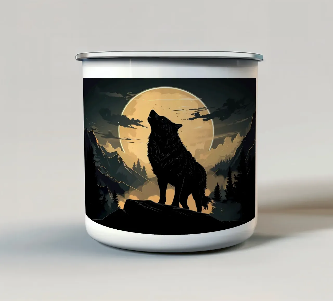 Animale lupo tazza in smalto da Pierre Walton