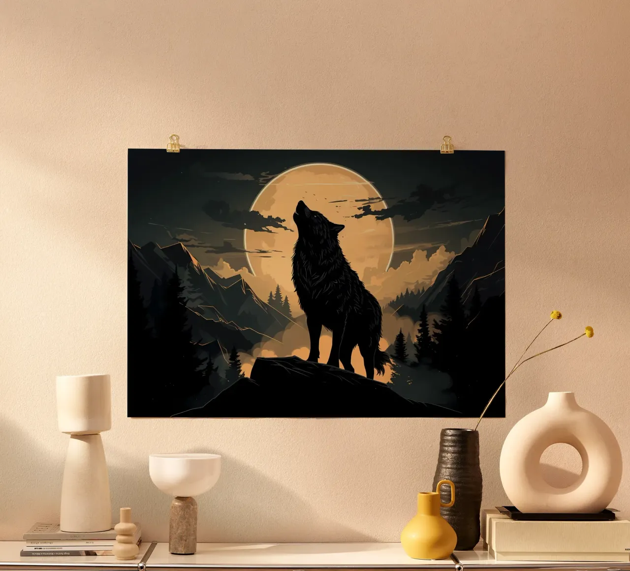 Animale lupo poster con telaio in alluminio da Pierre Walton