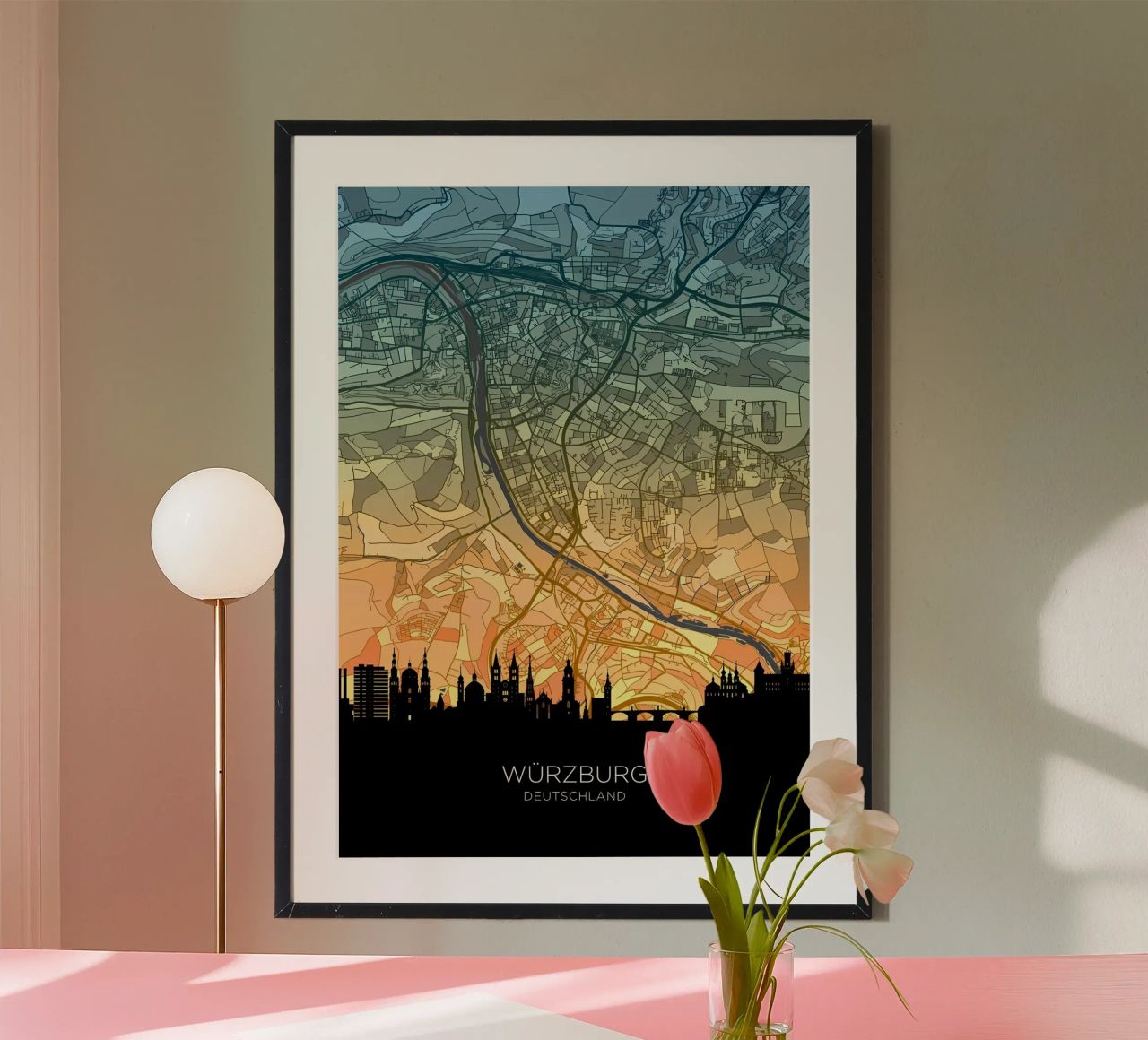 Wurzburg Skyline Map Poster von Christopher Adams