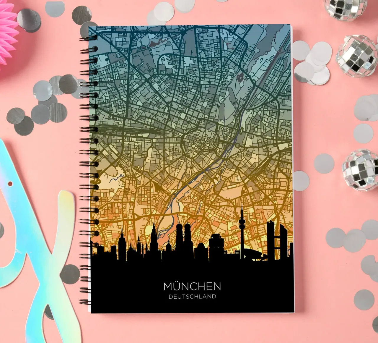 Munich Skyline Map spiral notebook by Christopher Adams