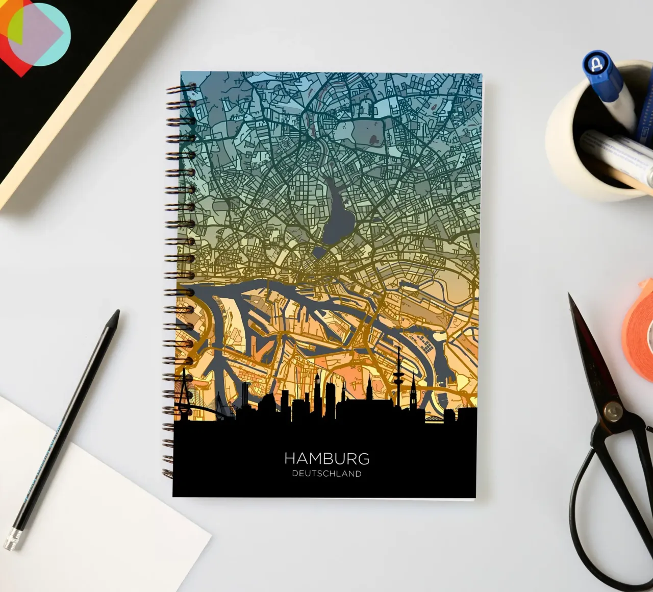 Hamburg Skyline Map spiral notebook by Christopher Adams