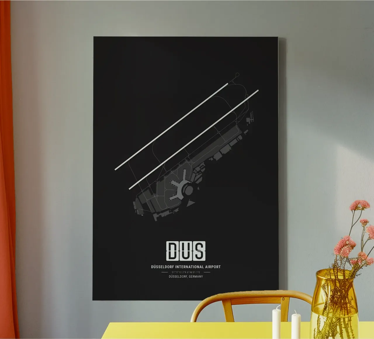 Mappa dell'aeroporto di Dusseldorf tela con Cornice a cassetta da Christopher Adams