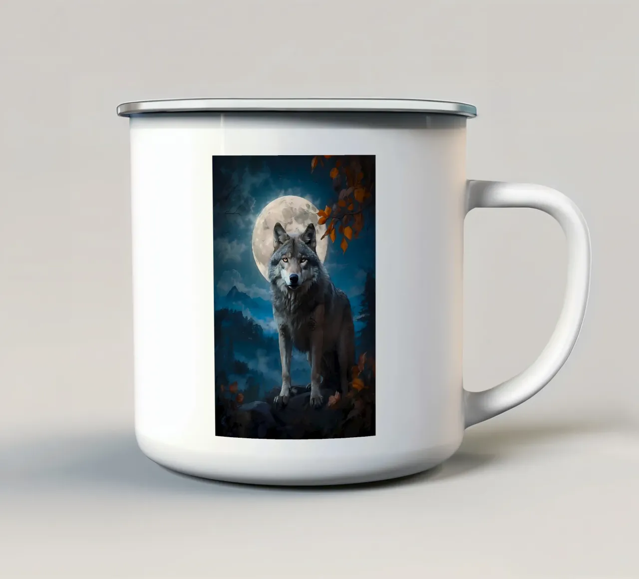 Animale lupo tazza in smalto da Pierre Walton