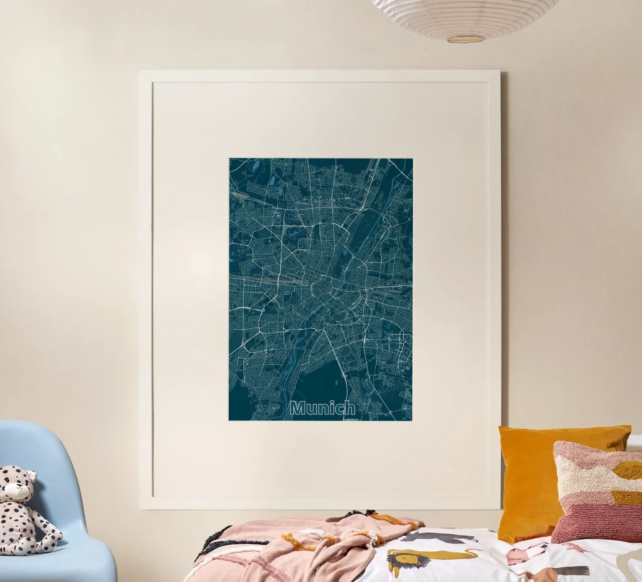 Mappa della città di Monaco poster con telaio in alluminio da Christopher Adams