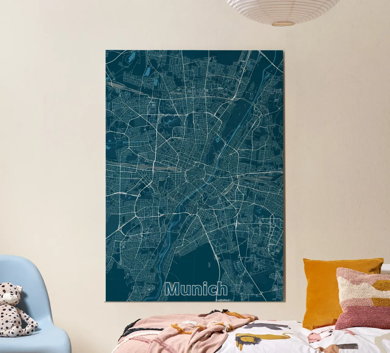 Mappa della città di Monaco poster con telaio in alluminio da Christopher Adams