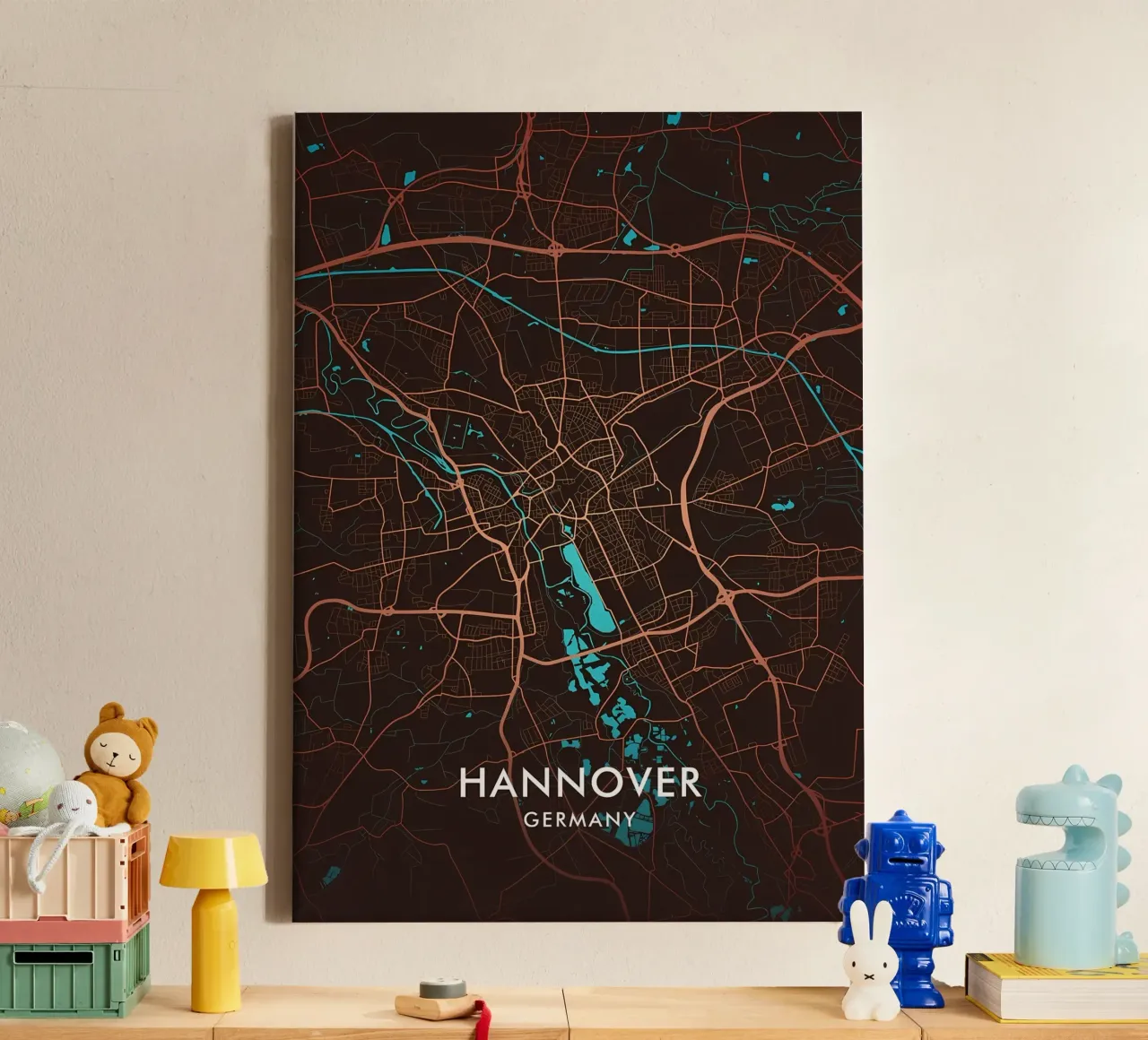 Hannover Kaart canvas met Baklijst van Christopher Adams