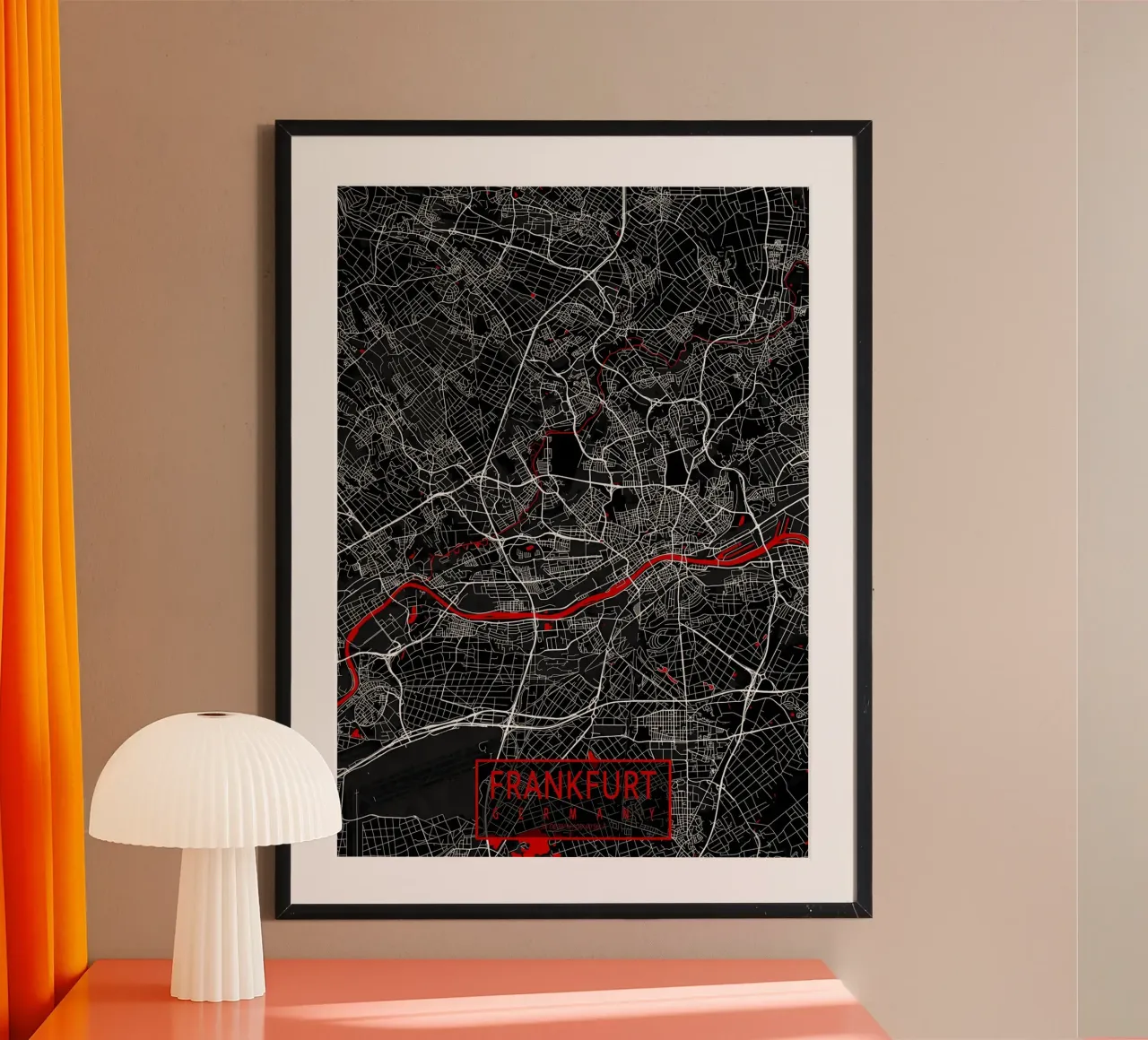 Francoforte Mappa della città Germania Orientale poster con telaio in plastica da Christopher Adams