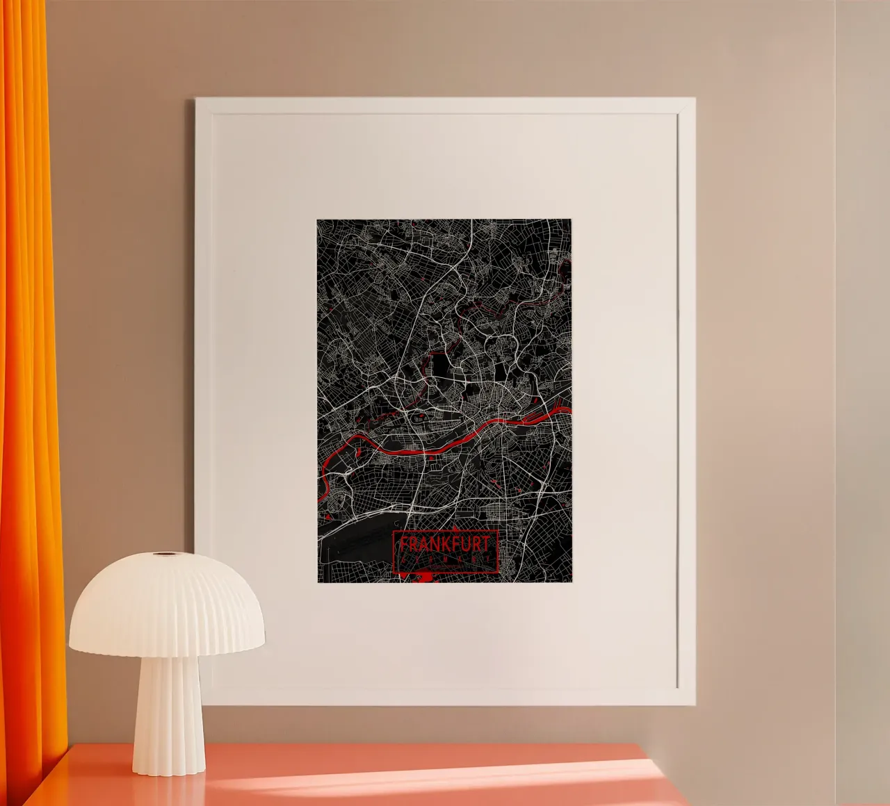 Francoforte Mappa della città Germania Orientale poster con telaio in plastica da Christopher Adams