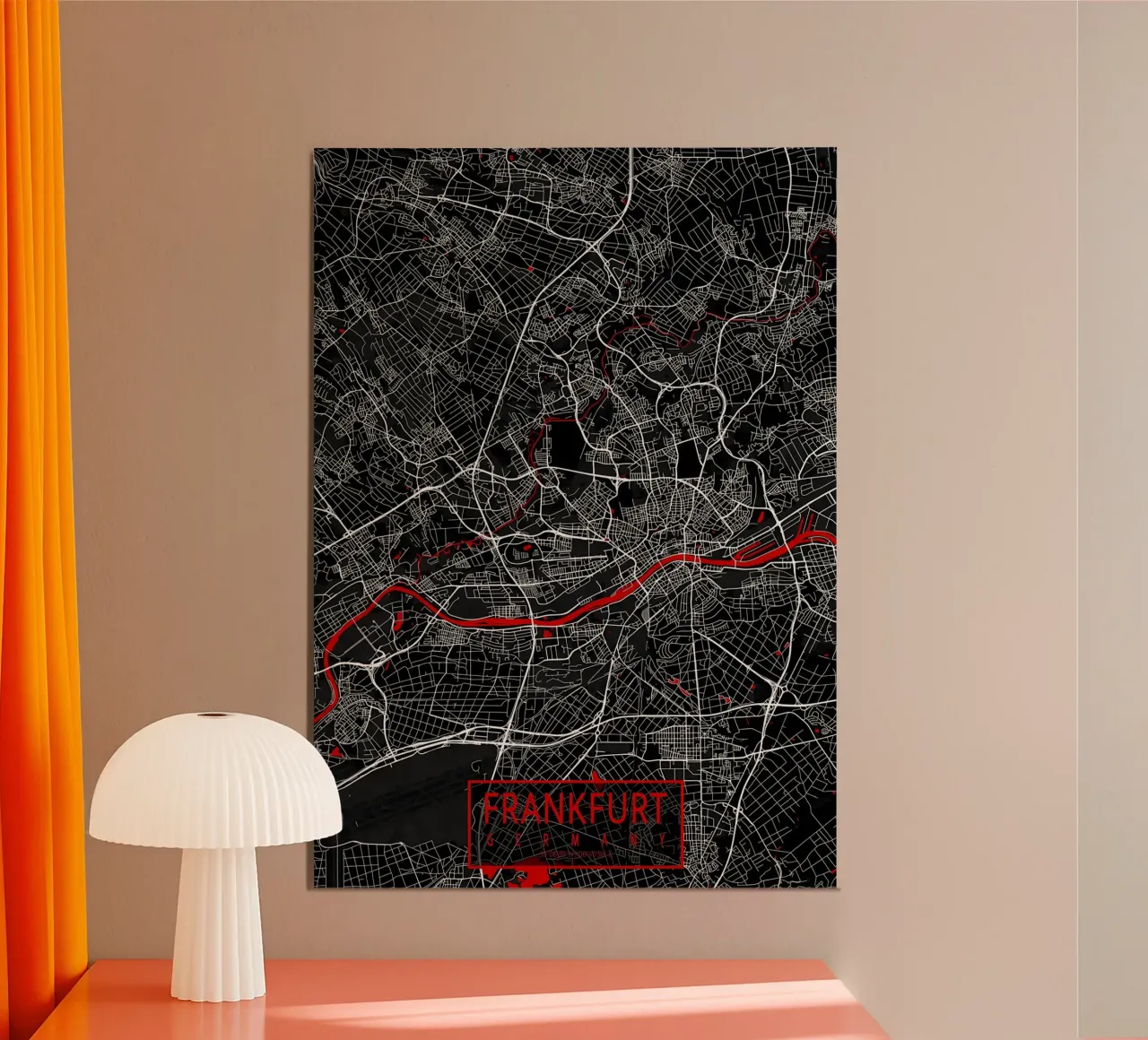 Francoforte Mappa della città Germania Orientale poster con telaio in plastica da Christopher Adams