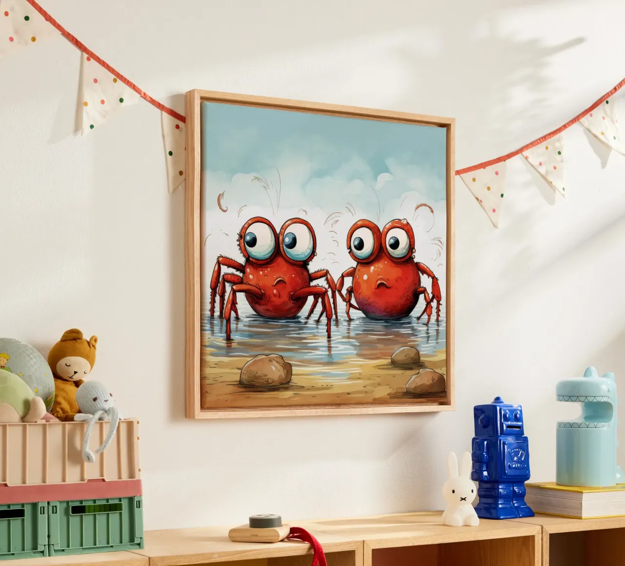 Retro Crab Duo tela con Cornice a cassetta da Funny Animals