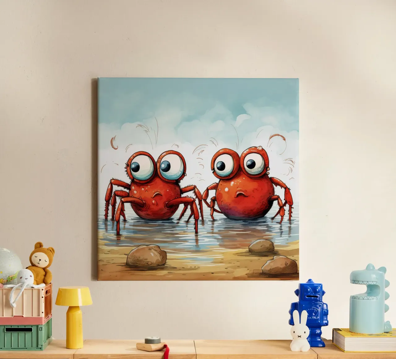 Retro Crab Duo tela con Cornice a cassetta da Funny Animals