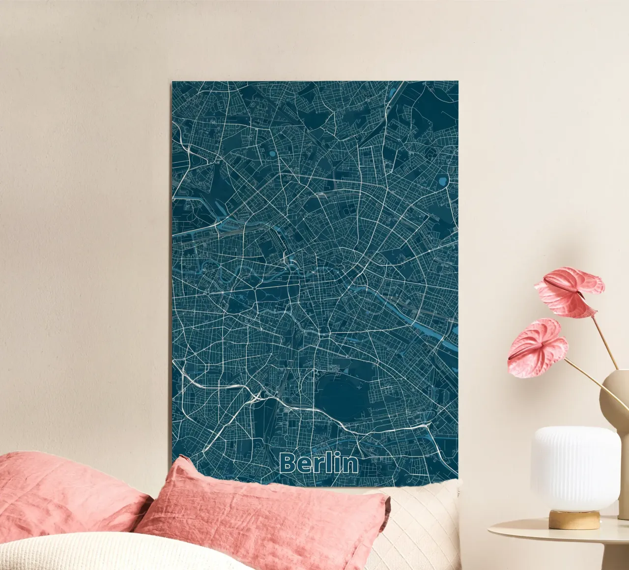 Mappa della città di Berlino poster con telaio in alluminio da Christopher Adams