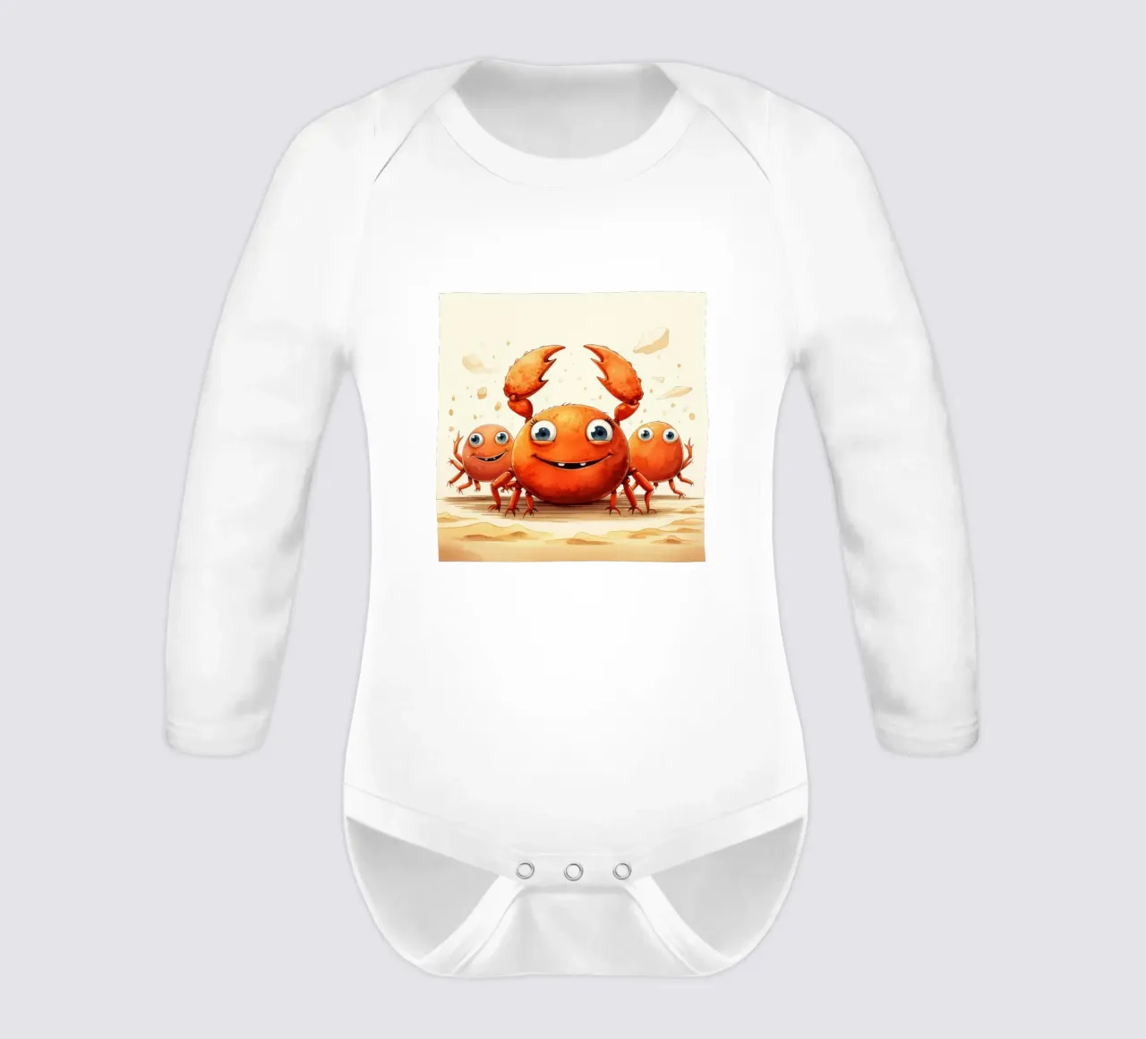Retro Crab Gang long-sleeve baby romper by Funny Animals