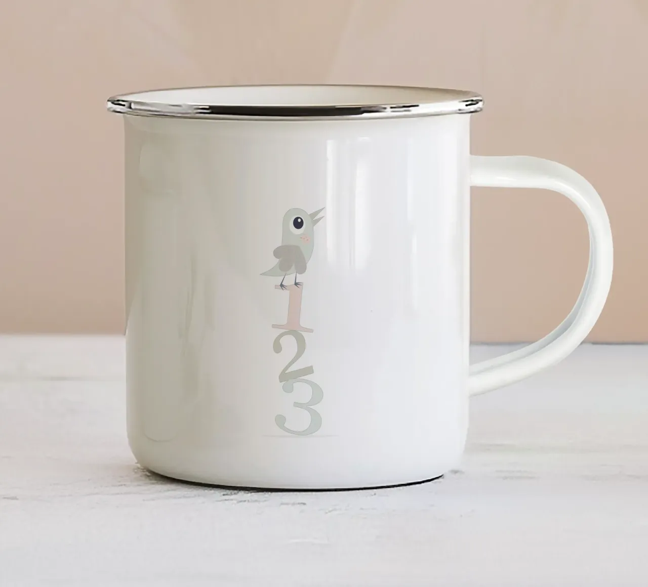 Vogel und Zahlen 123 Spaß für kleine Kinder Emaille Tasse von JaySan Studio