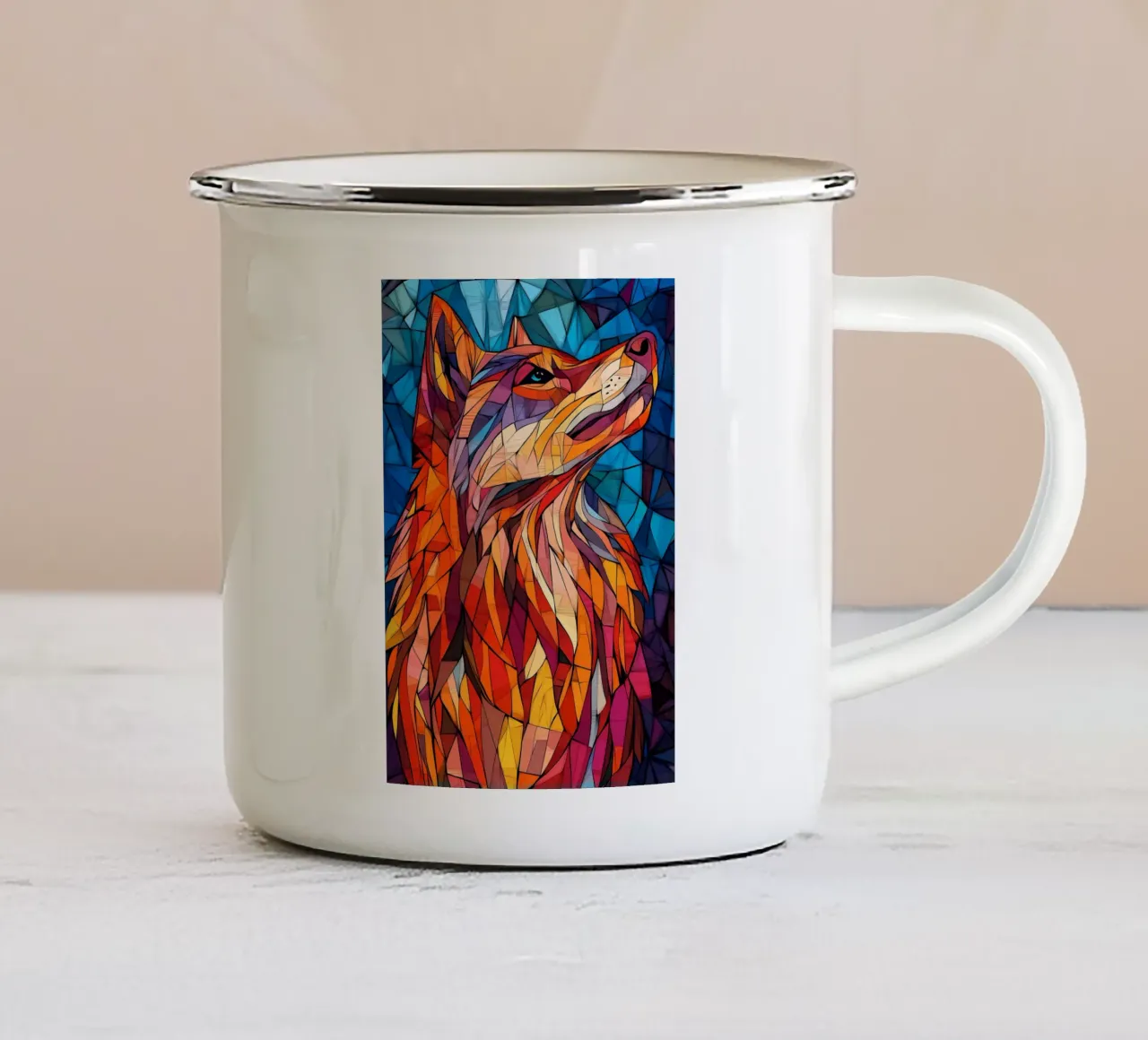 Animale lupo tazza in smalto da Pierre Walton