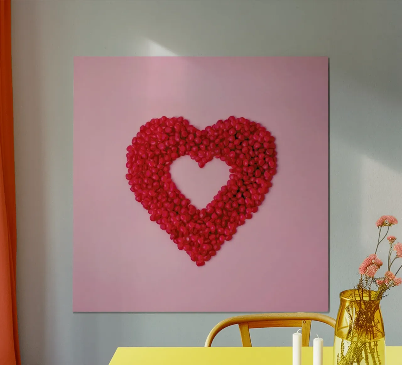 Red Hots Heart poster met aluminium frame van Juj Winn