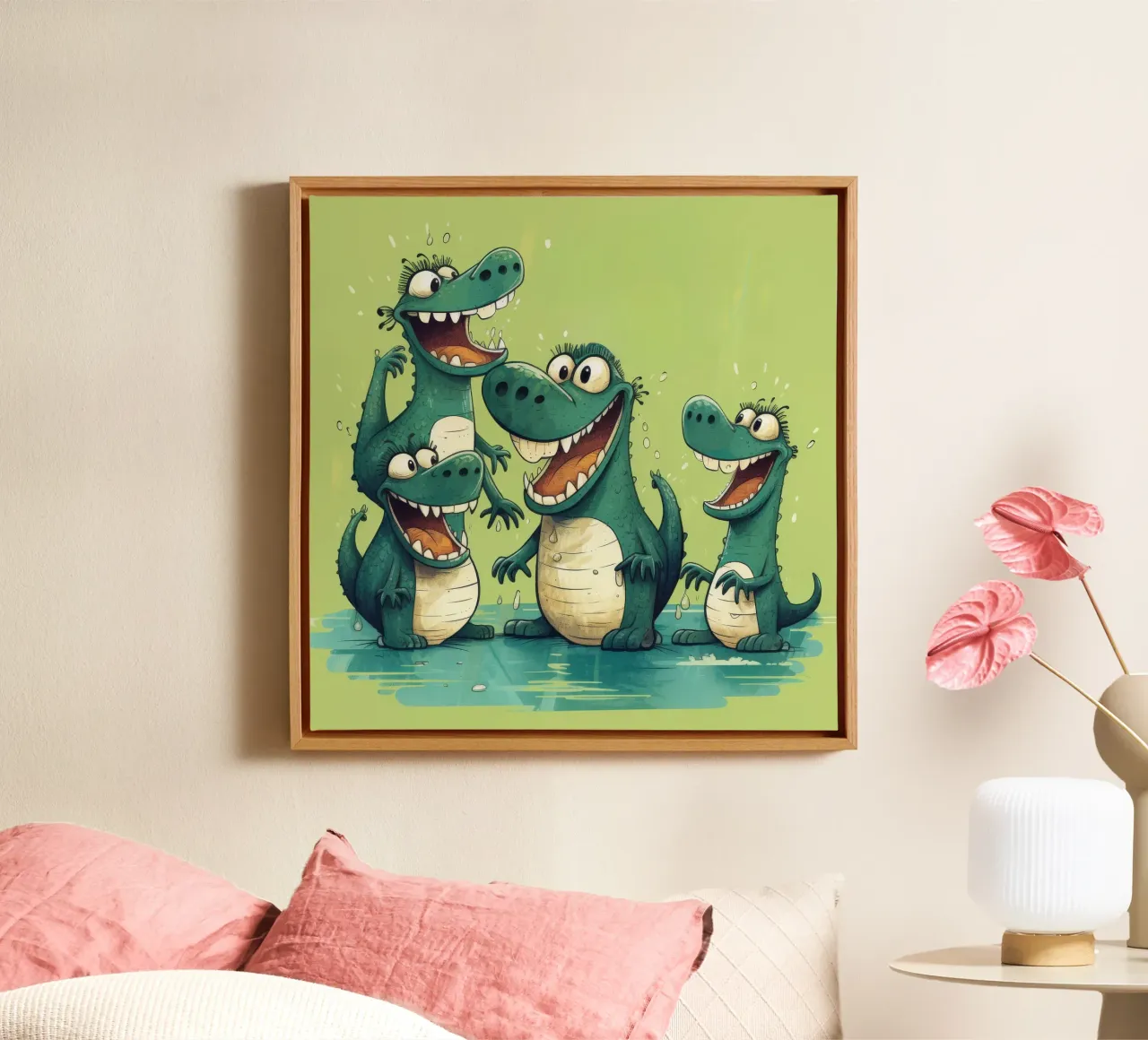 Pandilla de cocodrilos retro lienzo con Marco flotante de Funny Animals