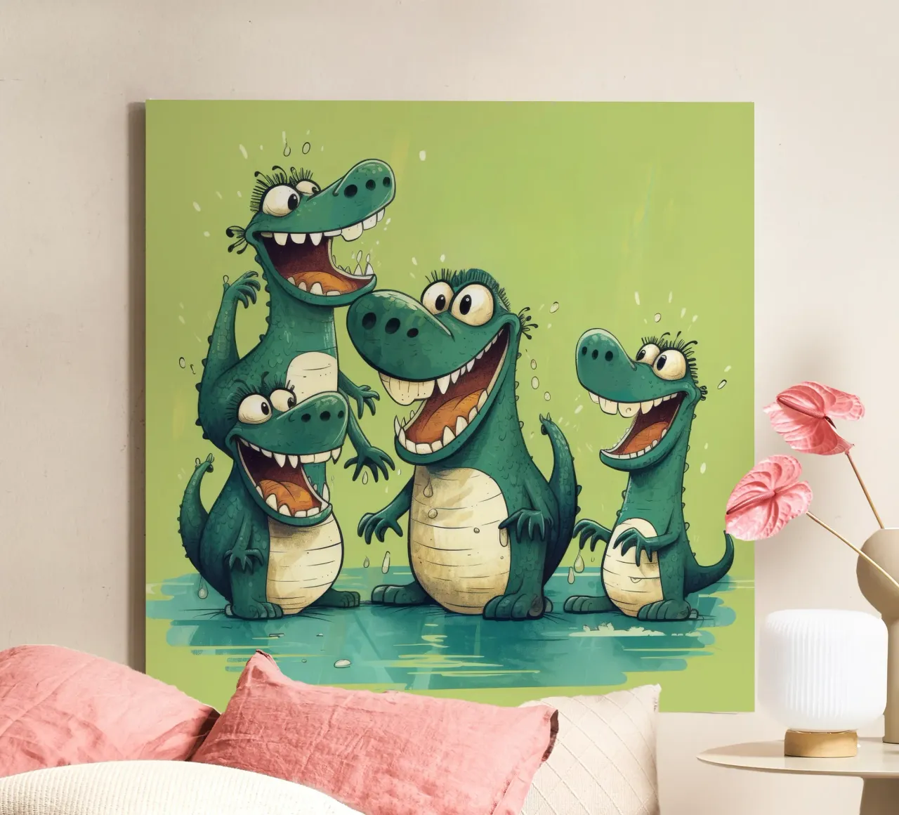 Pandilla de cocodrilos retro lienzo con Marco flotante de Funny Animals