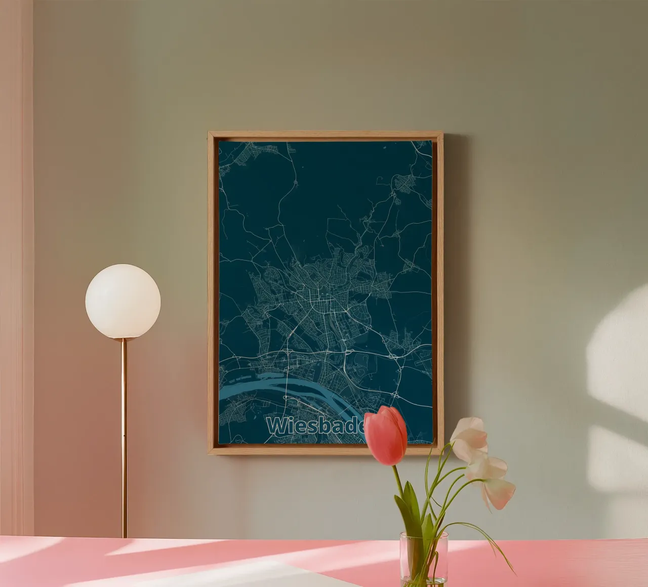 Wiesbaden Stadsplattegrond canvas met Baklijst van Christopher Adams