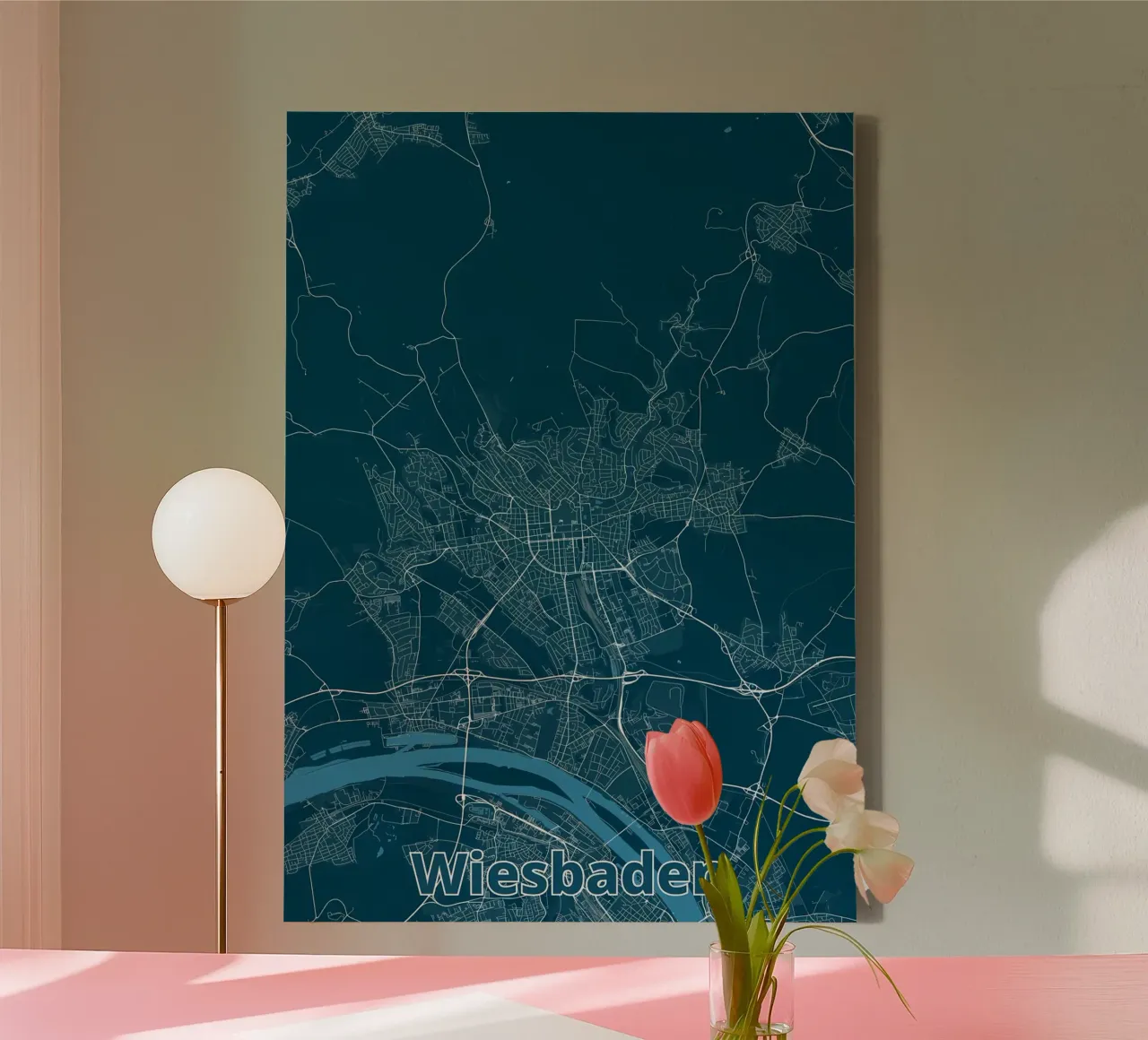 Wiesbaden Stadsplattegrond canvas met Baklijst van Christopher Adams
