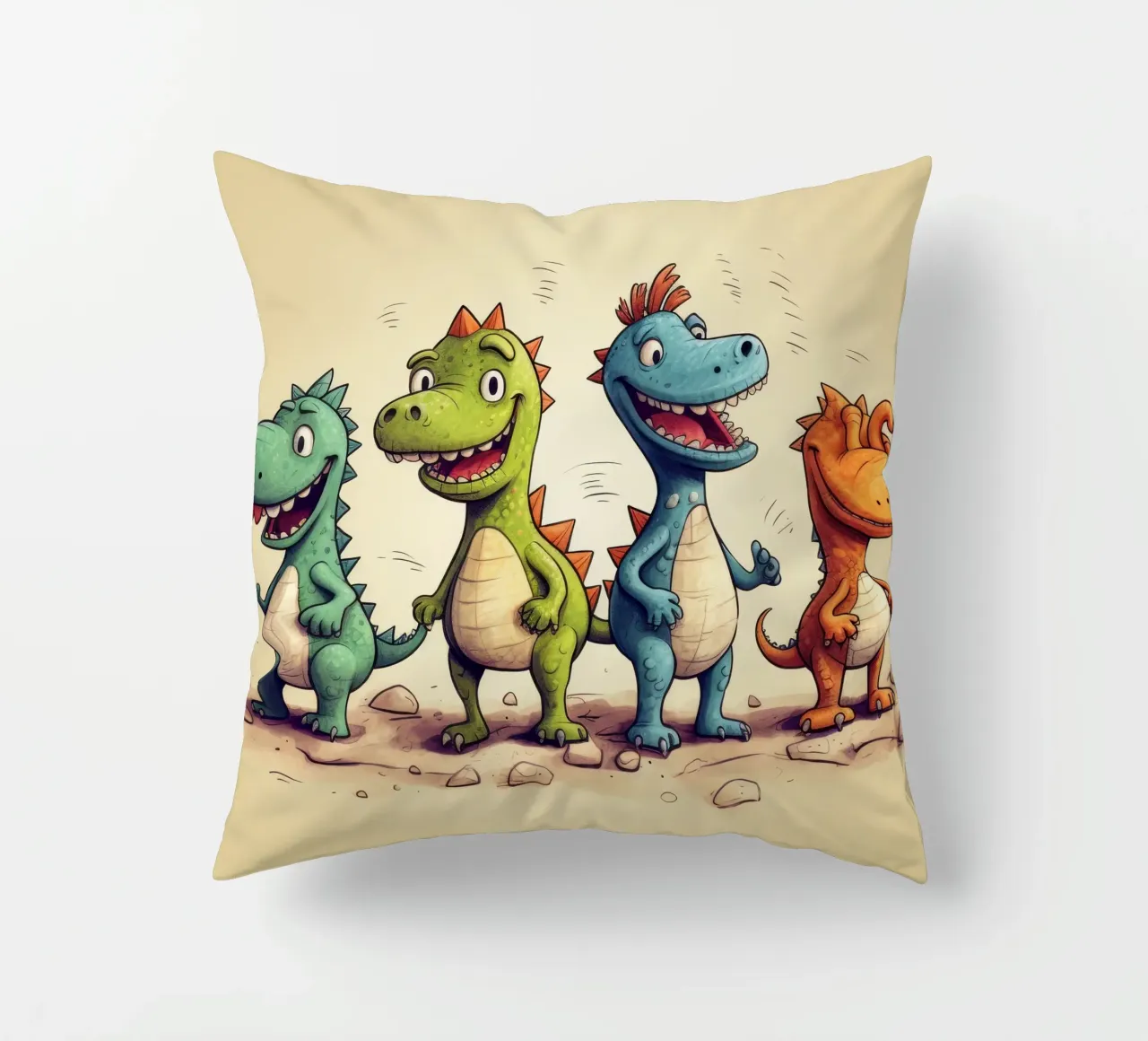 Retro Dinosaur Gang decorative cushion by Funny Animals