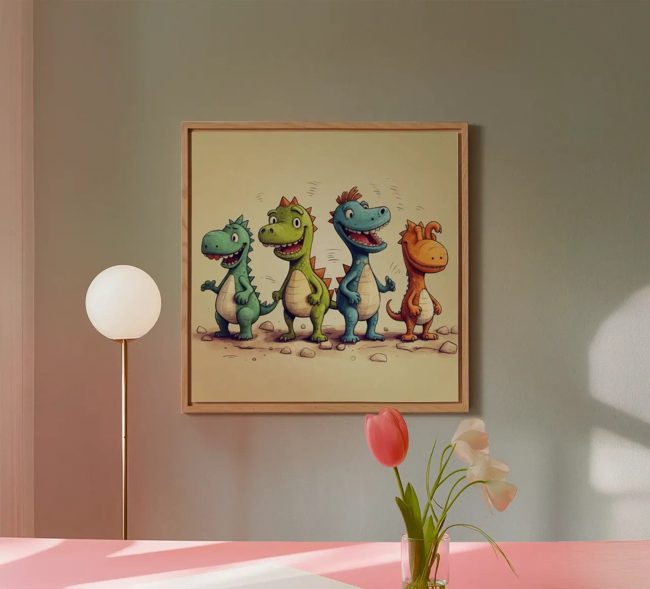 Retro Dinosaur Gang alu-dibond by Funny Animals