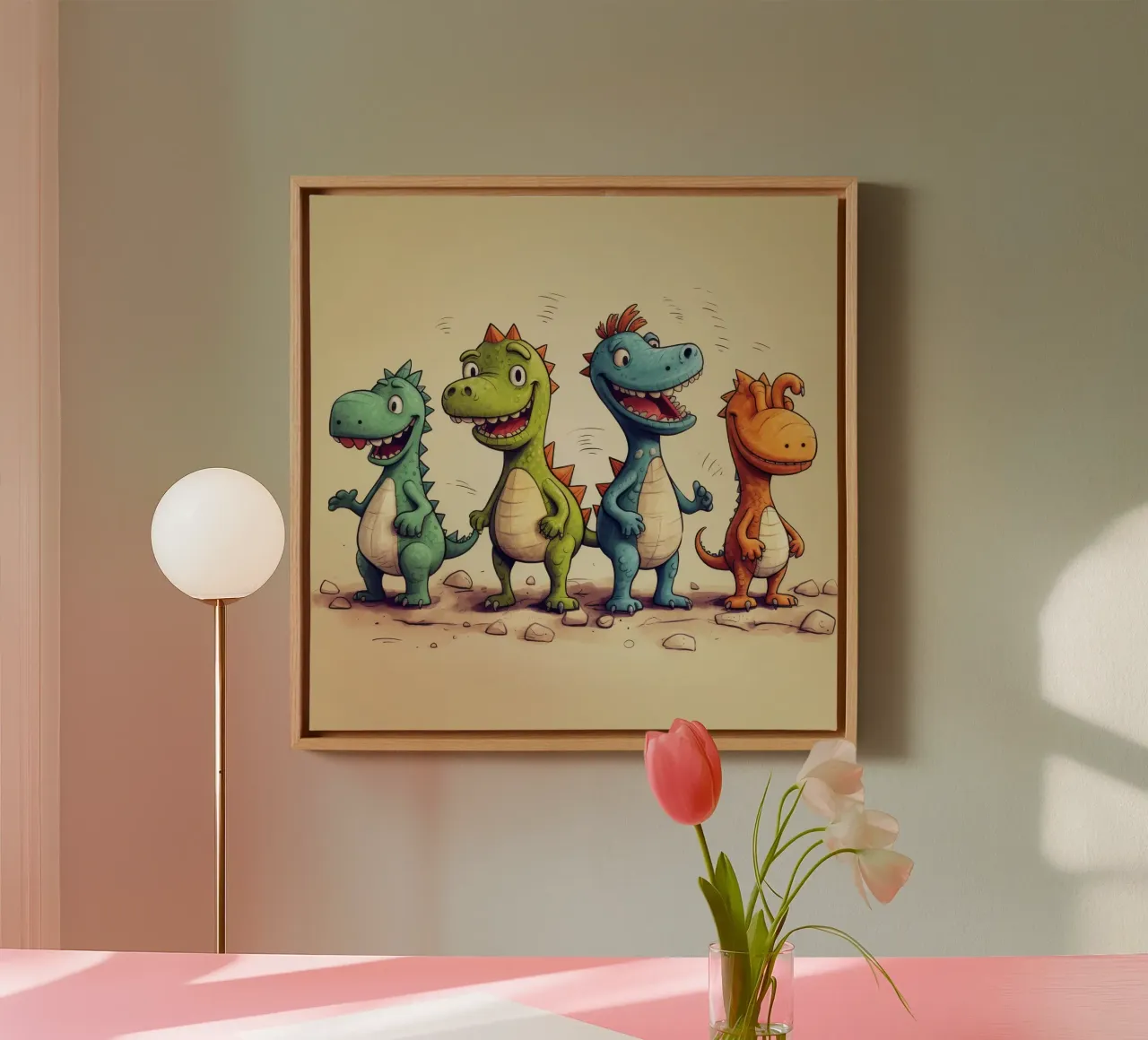 Retro dinosaurusbende canvas met Baklijst van Funny Animals