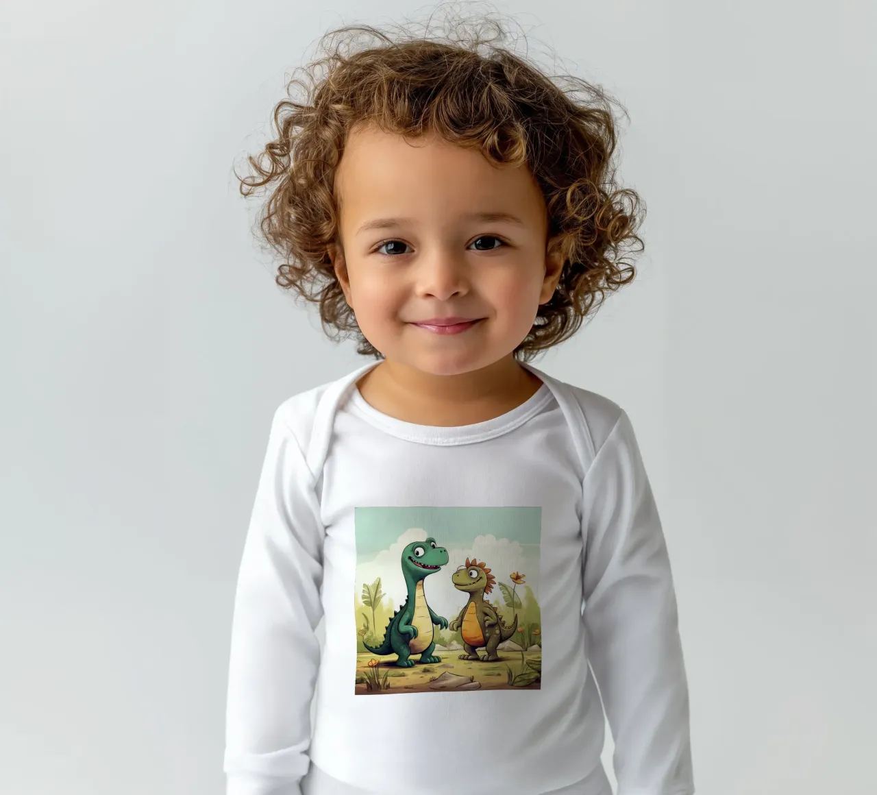 Retro Dinosaur Duo long-sleeve baby romper by Funny Animals