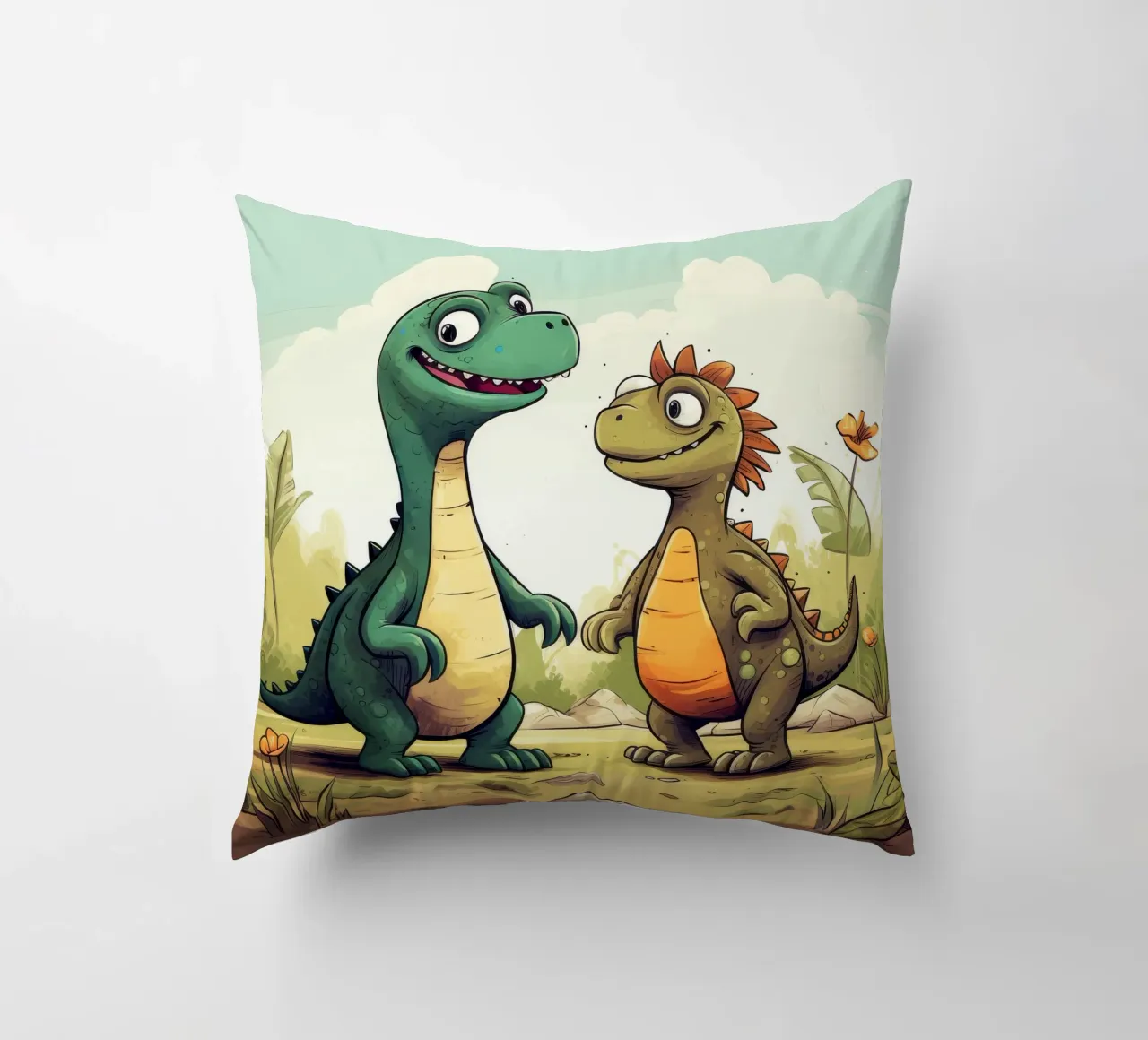 Retro Dinosaur Duo decorative cushion by Funny Animals