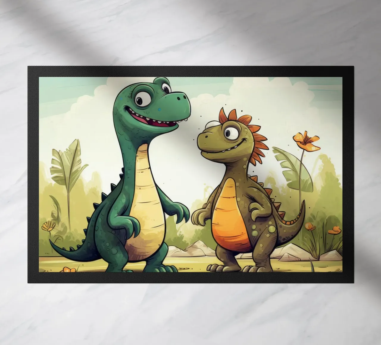 Retro Dinosaur Duo doormat by Funny Animals