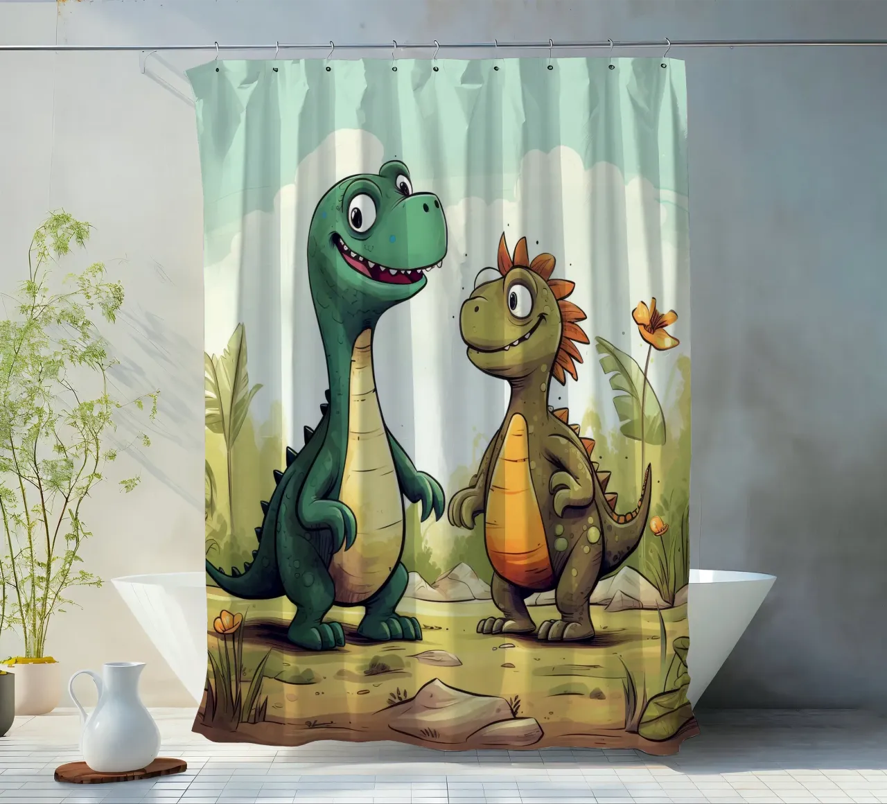 Retro Dinosaur Duo shower curtain by Funny Animals