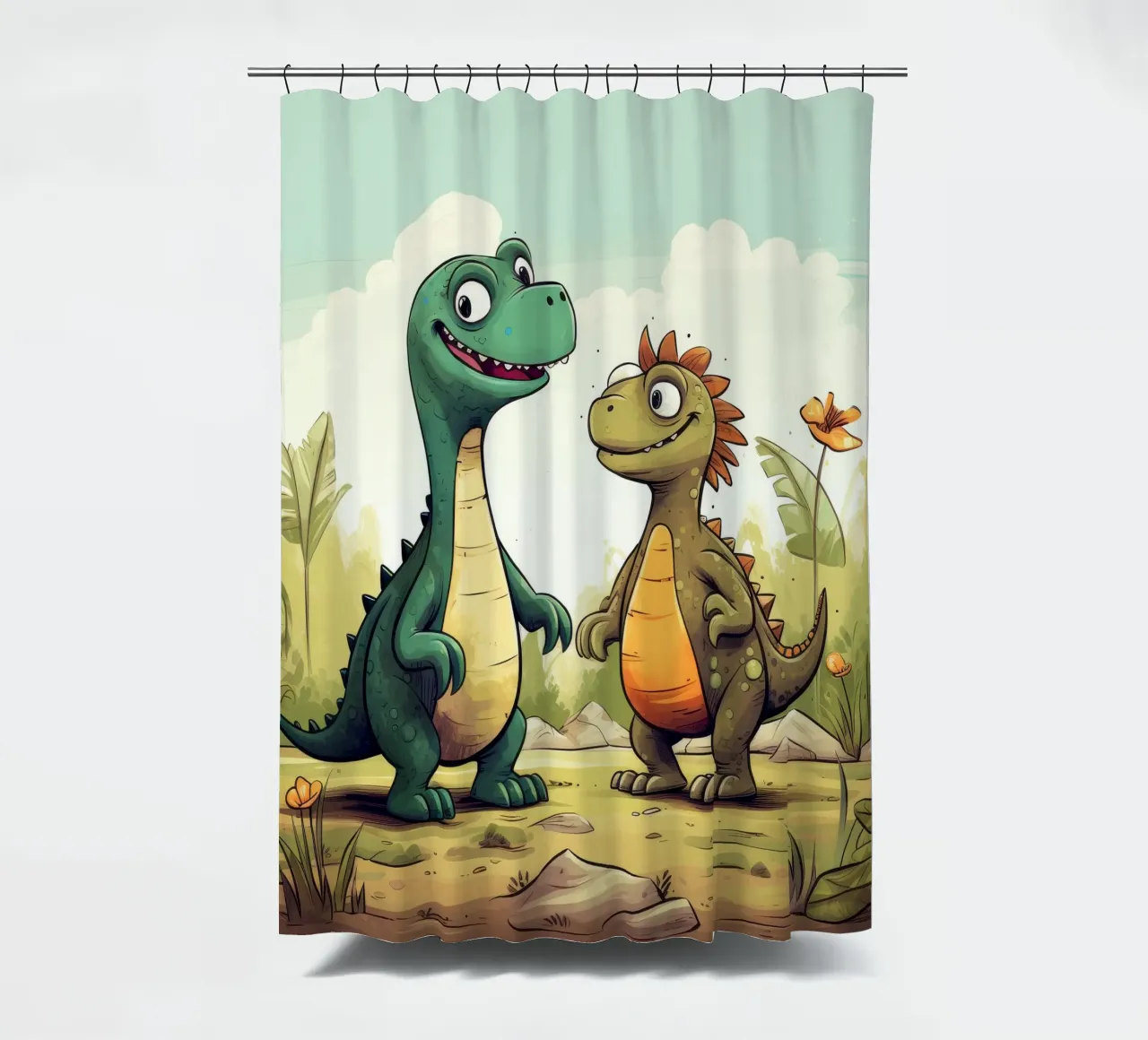 Retro Dinosaur Duo shower curtain by Funny Animals