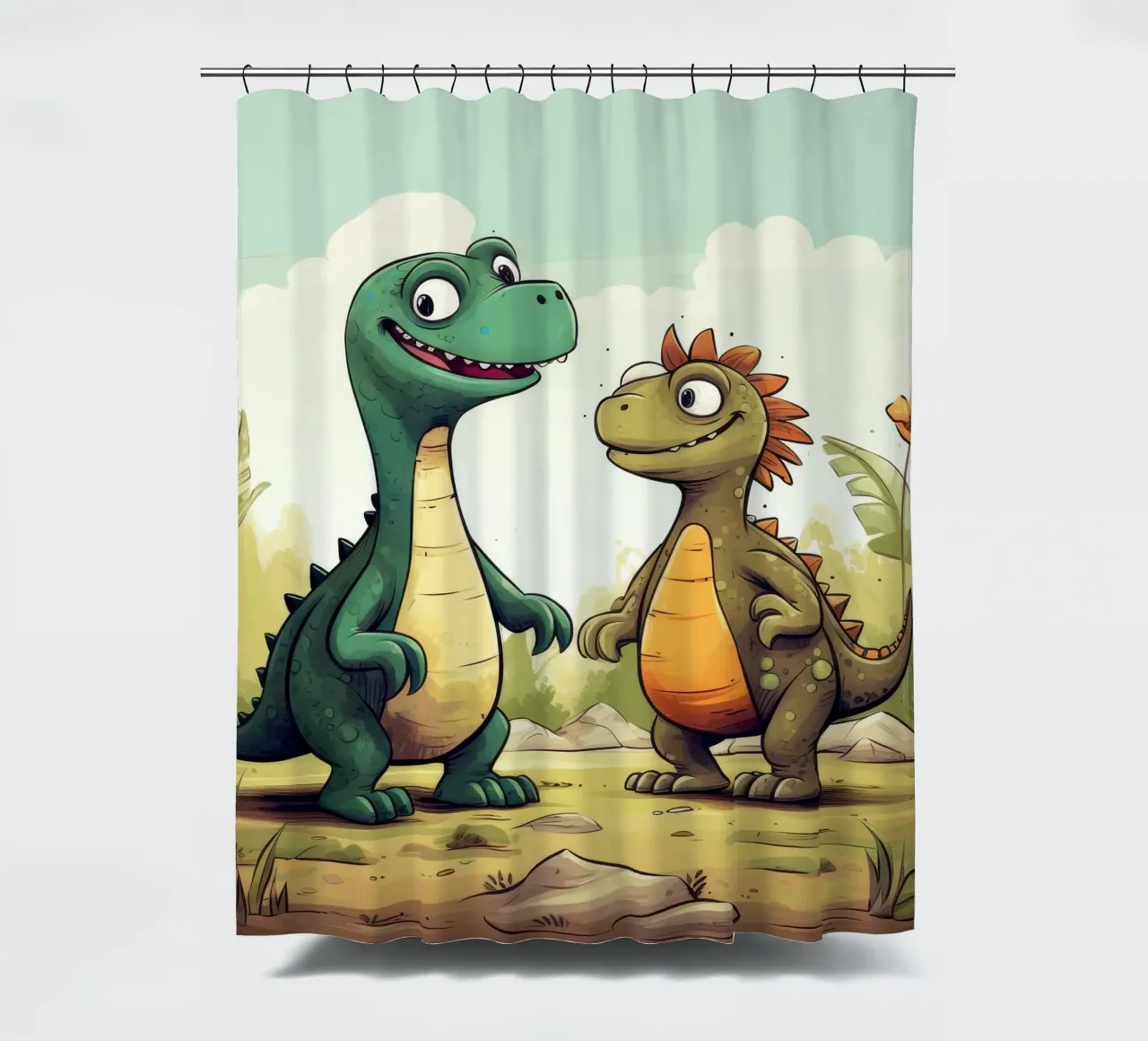 Retro Dinosaur Duo shower curtain by Funny Animals