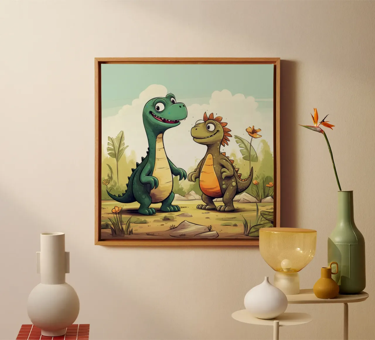 Retro Dinosaur Duo canvas by Funny Animals