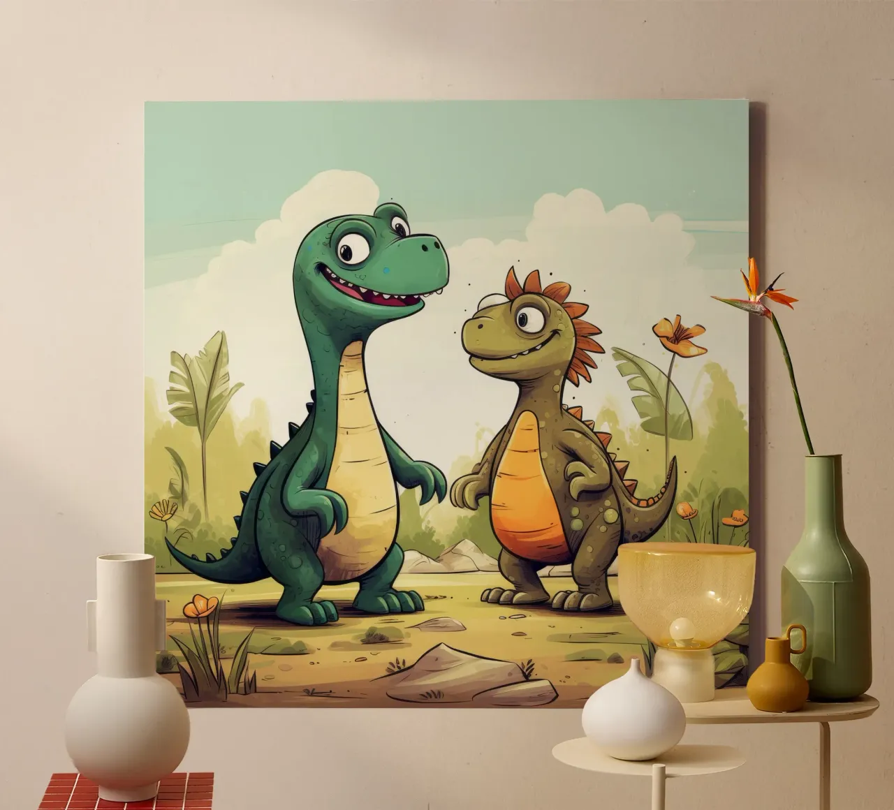 Retro Dinosaur Duo canvas by Funny Animals