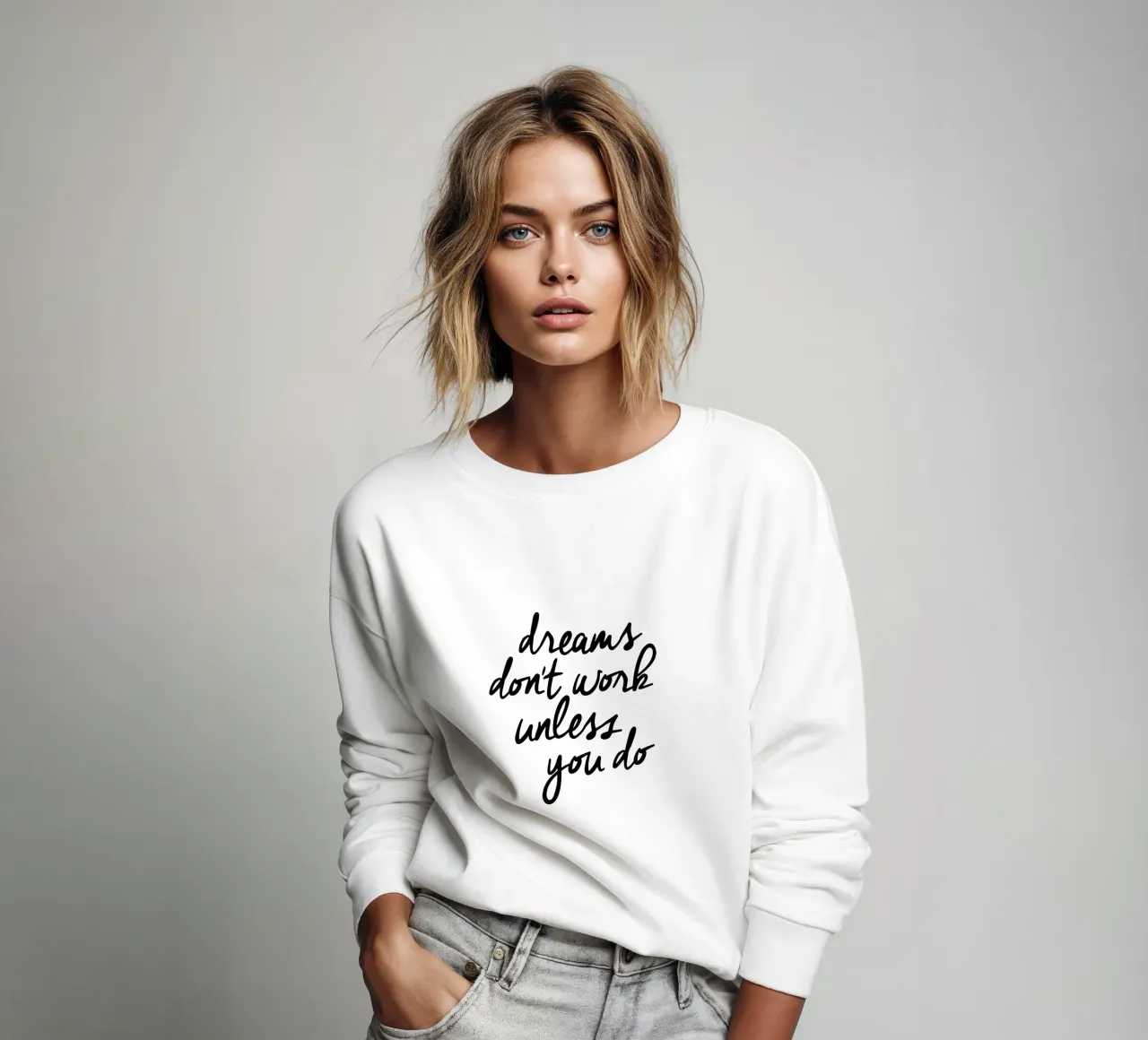 Dreams Don't Work Unless You Do Typografie Design Monochrome sudadera de THE MOTIVATED TYPE
