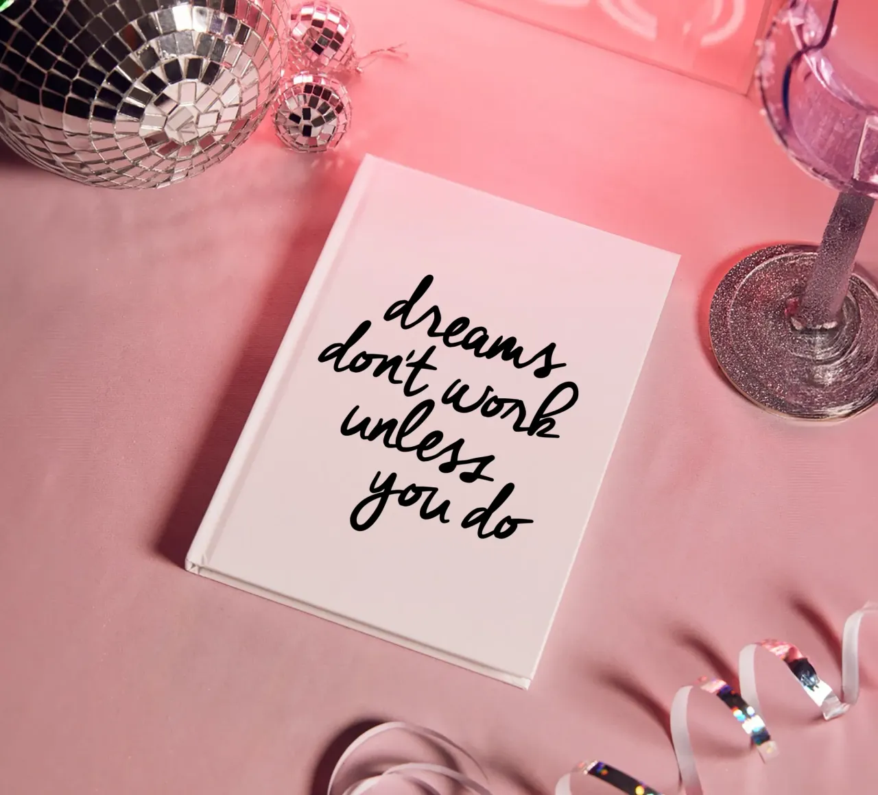 Dreams Don't Work Unless You Do Typografie Design Monochrome notebook by THE MOTIVATED TYPE