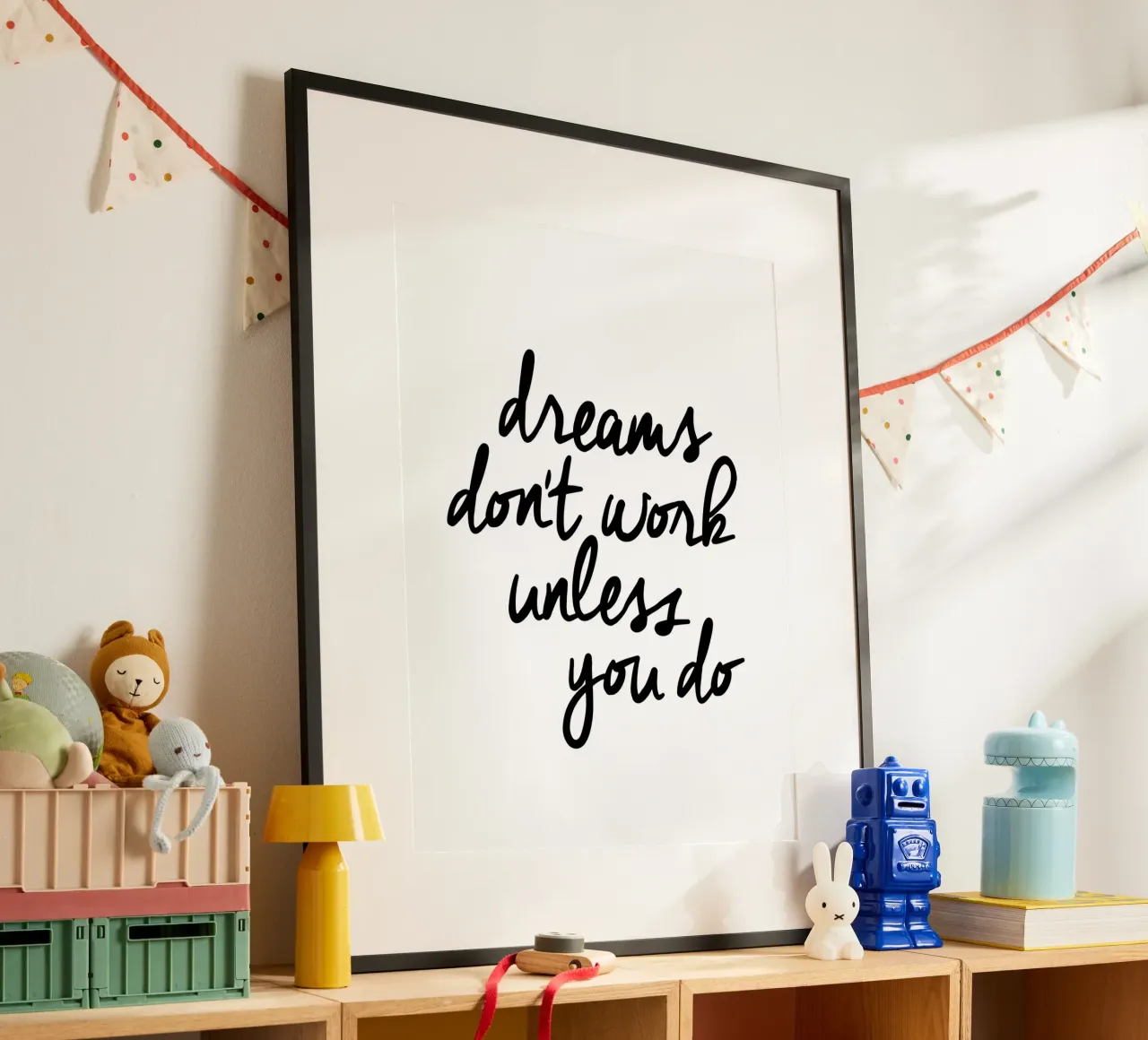 Les rêves ne fonctionnent pas à moins que vous ne le fassiez Typografie Design Monochrome poster de THE MOTIVATED TYPE