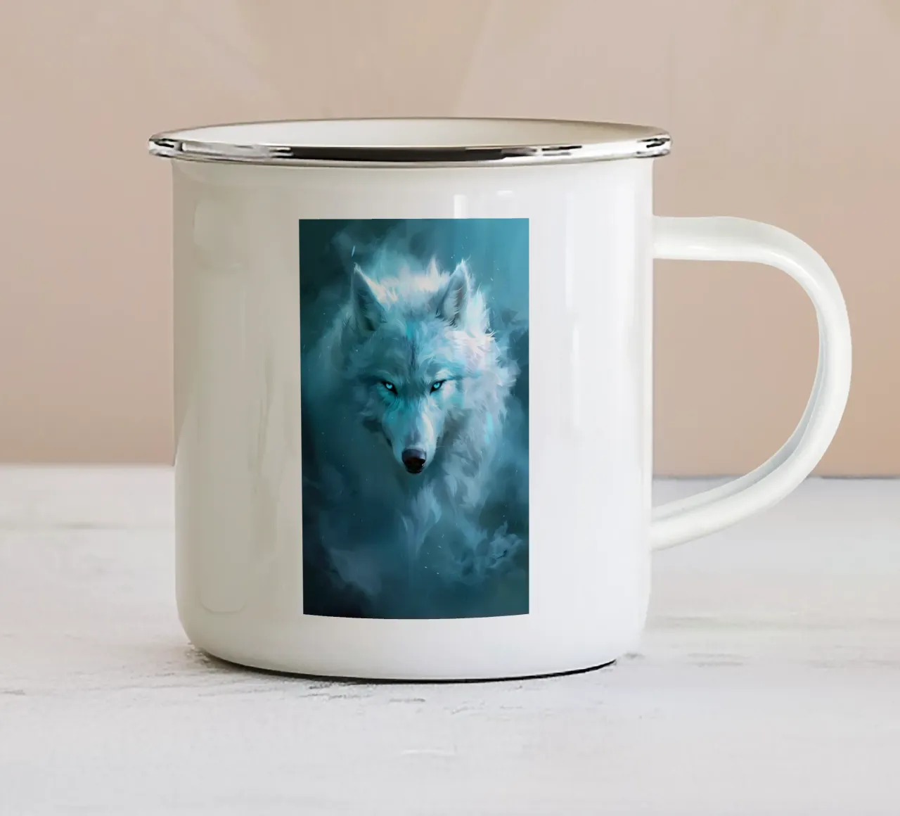 Animale lupo tazza in smalto da Pierre Walton