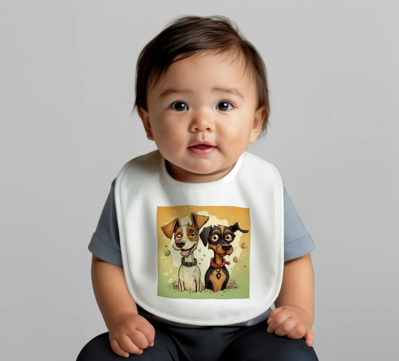 Retro Dog Duo baby bib by Funny Animals