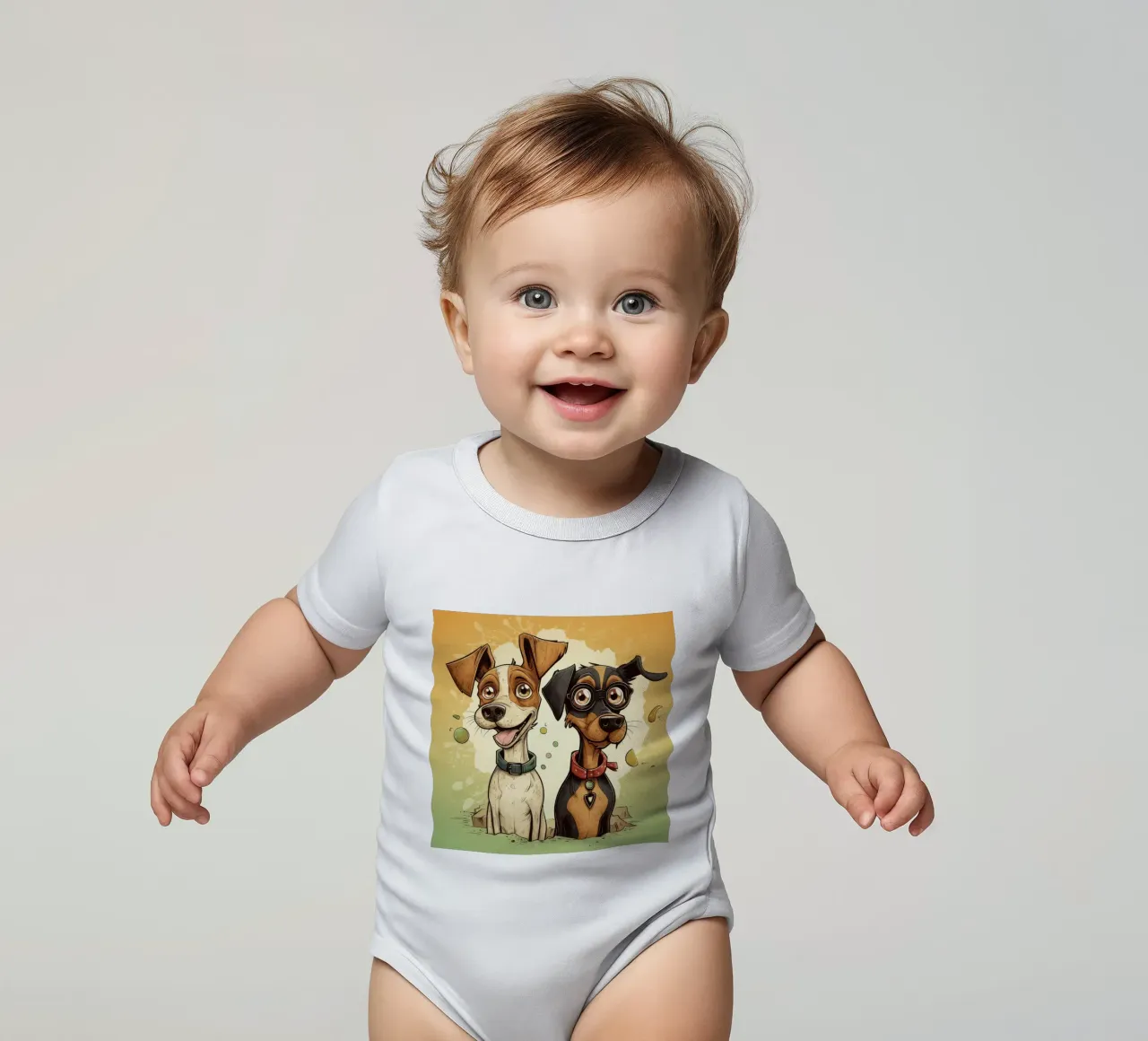 Retro Dog Duo short-sleeve baby romper by Funny Animals