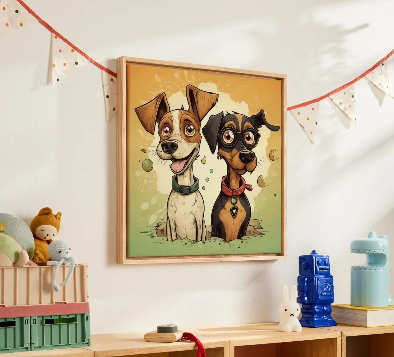 Retro Dog Duo canvas by Funny Animals