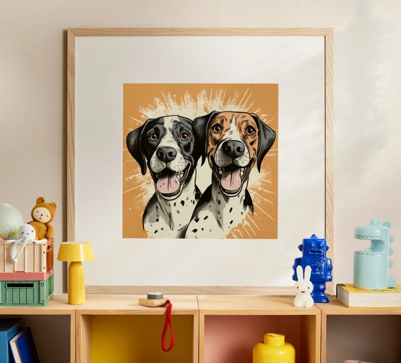 Duo di cani retrò poster con telaio in alluminio da Funny Animals
