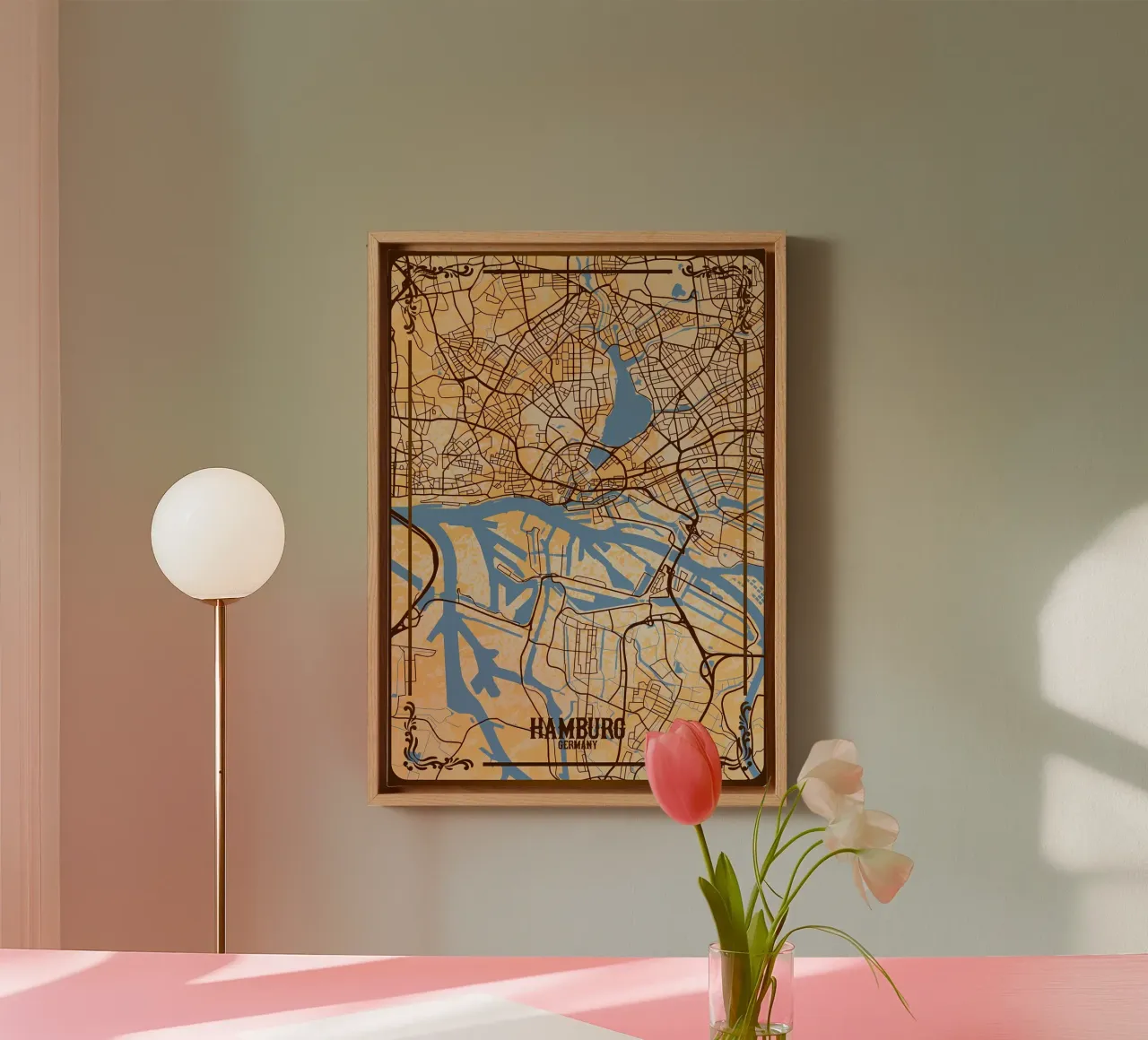 Mappa della città di Amburgo tela con Cornice a cassetta da Christopher Adams