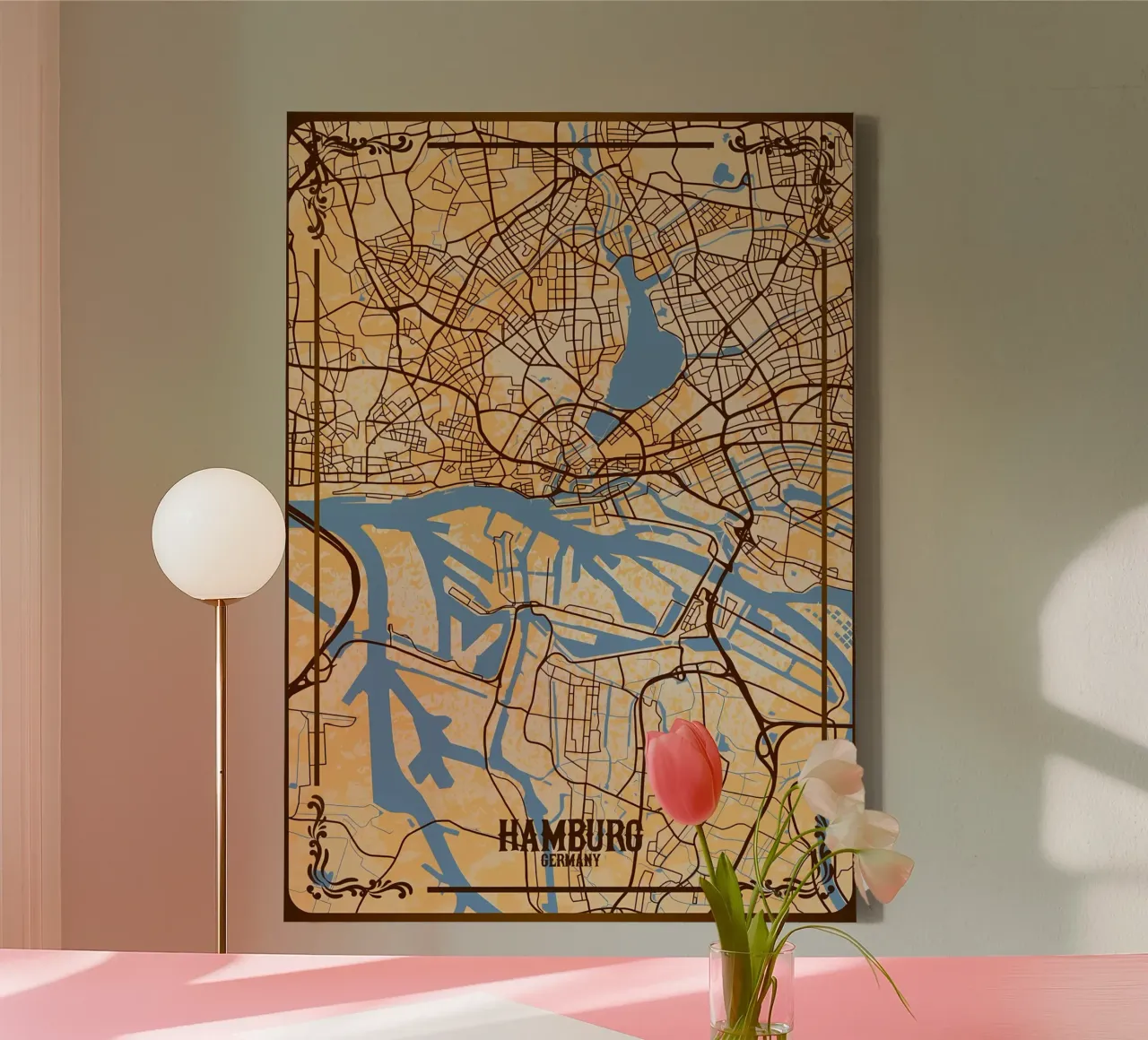 Mappa della città di Amburgo tela con Cornice a cassetta da Christopher Adams