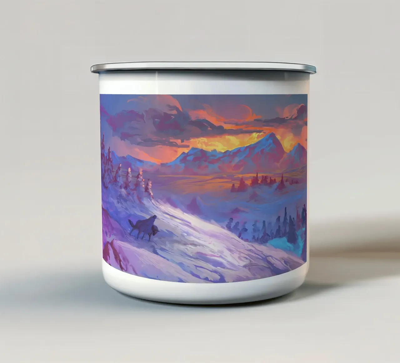 Animale lupo tazza in smalto da Pierre Walton