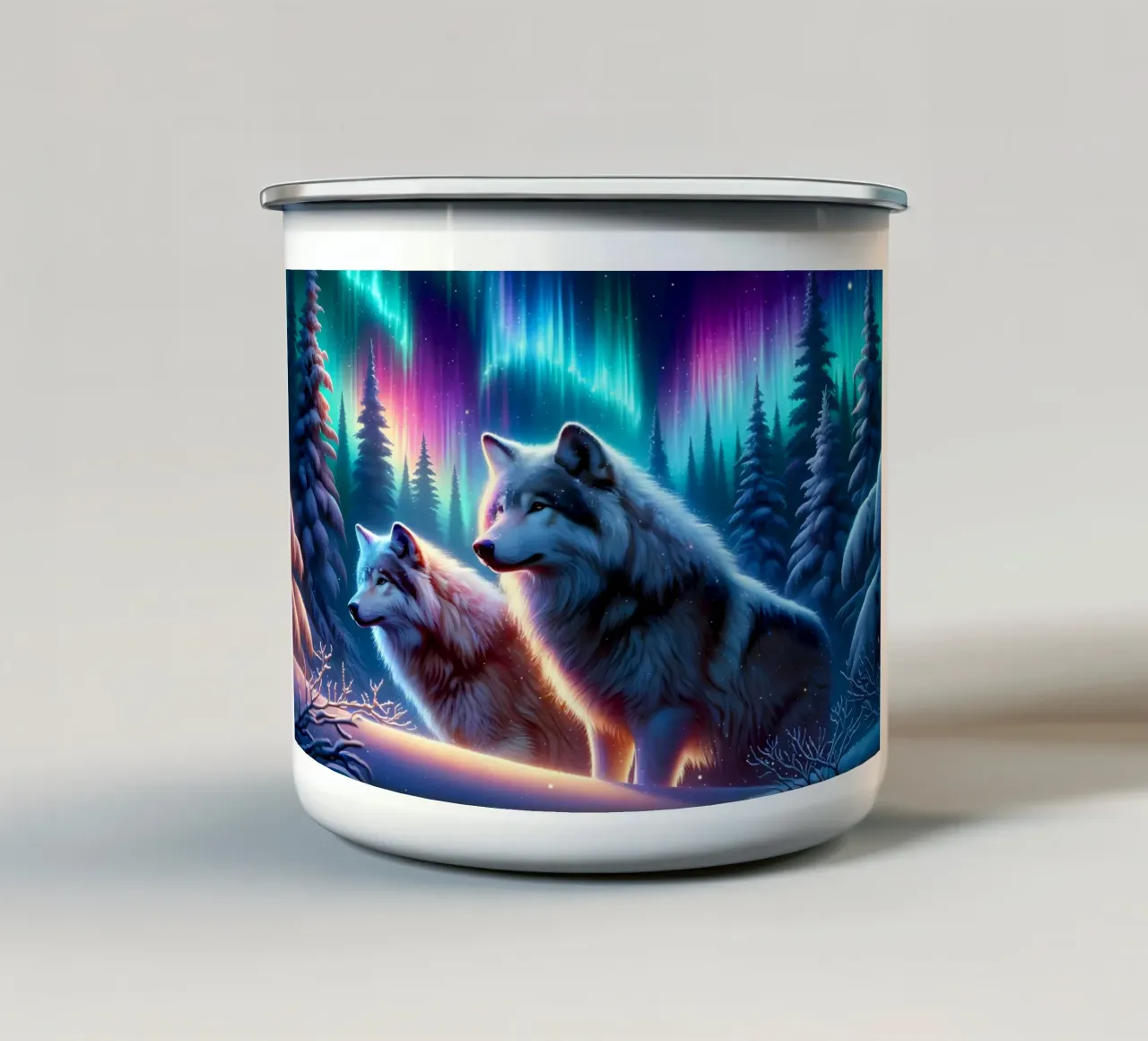 Animale lupo tazza in smalto da Pierre Walton