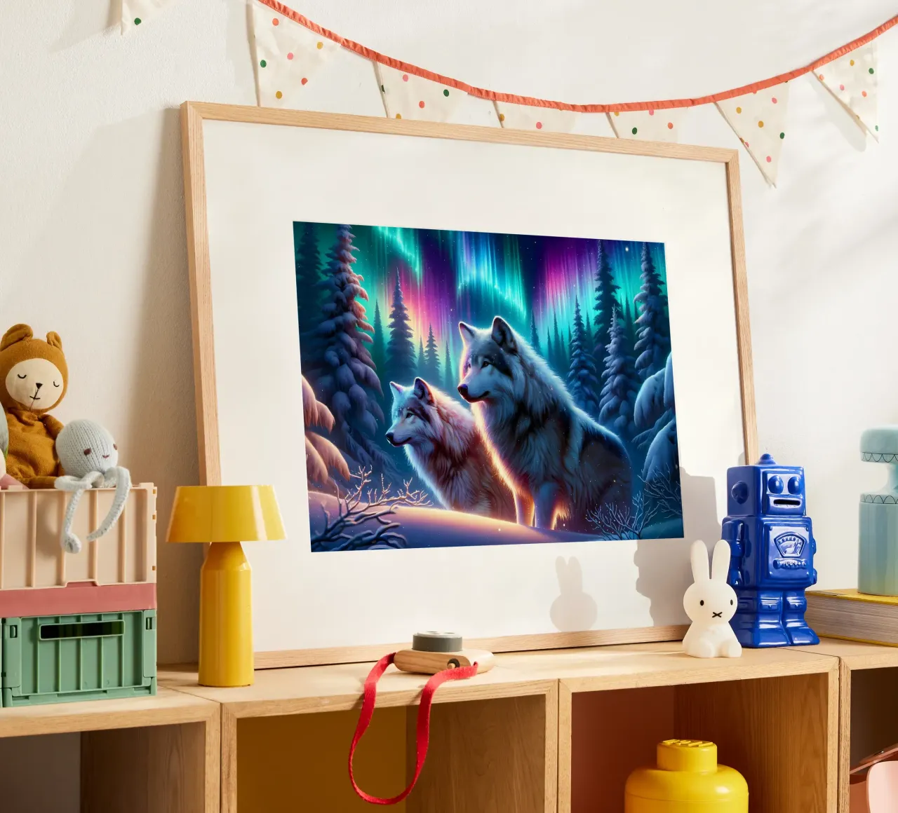 Animale lupo poster con telaio in legno da Pierre Walton